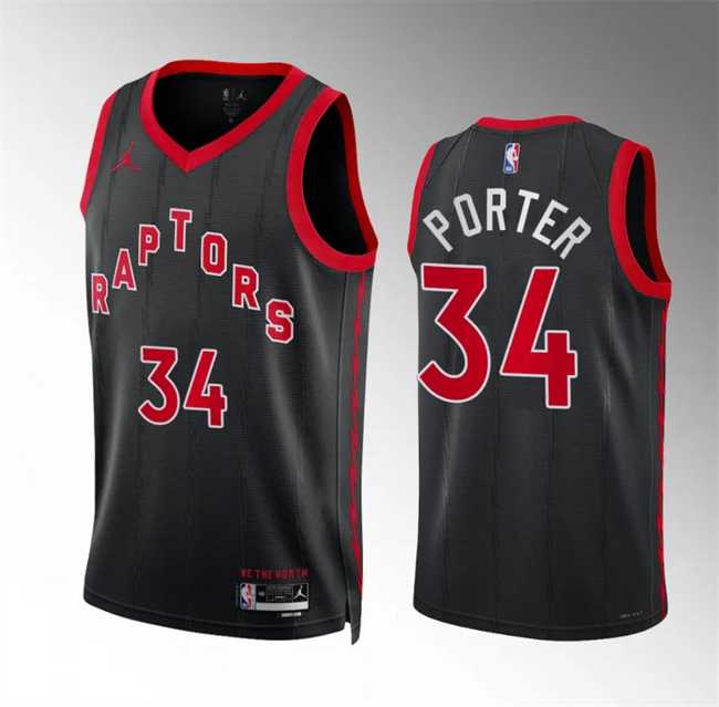 Mens Toronto Raptors #34 Jontay Porter Black Statement Edition Stitched Basketball Jersey Dzhi